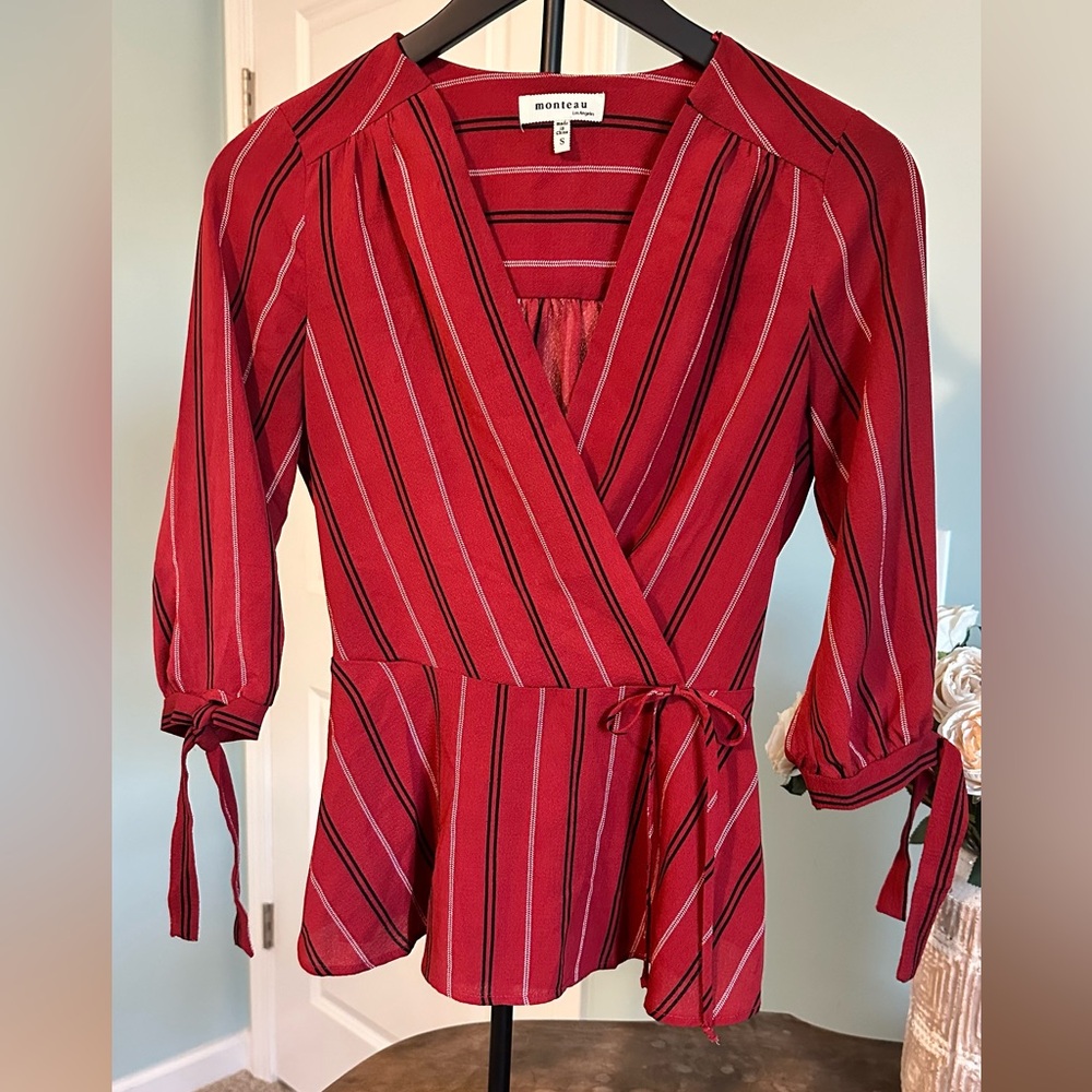 Monteau Burgundy and Black Blouse